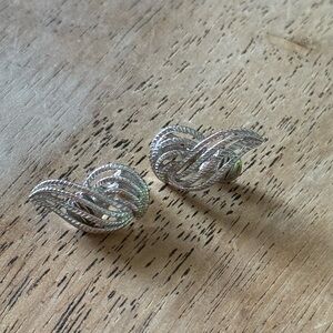 Silver Signed Monet Wave Design Earrings